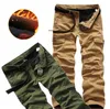 Plus Size 40 Winter Baggy Cargo Pants Men Brushed Trousers Warm Fleece Thickened Overalls Multi-pocket Straight Slacks Men's Clothing Bottoms