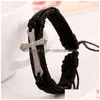 Charm Bracelets Christian Scripture Cross Genuine Leather Wristband Bible Fashion Jewelry For Men Women Drop Delivery Dhkih