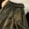 Kadın Hoodies Sweatshirts Amerikan İşlemeli Hoodie Kadın Moda Marka Çift Talif Ceket Top Vintage Baskı Tembel Peluş Ceket 230725