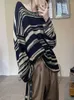 Женские свитера полосатые британские сладкие 90 -х панк панк хараджуку Y2K Эстетика Американская ретро -готическая одежда с длинным рукавом свободный свитер