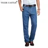 Mäns tiger Castle Cotton Summer Men Classic Blue rakt långa denim byxor medelålders manlig kvalitet lätta jeans 210318 l230726