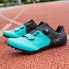 Zapatos de seguridad Rotación autoblocante Track Field Shoes Mujeres Spikes Sneakers Black Running Training Shoes Hombres ligeros Spike Sport Shoes 230726