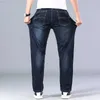Jeans Masculino Primavera Verão Clássico Leve Liso Solto Jeans de Alta Qualidade Azul Escuro Fino Tamanho Grande 30-44 210318 L230726