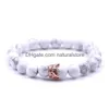 Beaded Crystal Crown Natural Stone Strands Bracelet Lave Rock White Howlite Diamond Bracelets Fashion Jewelry For Women Men Will And S Dhgw6