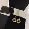 Luxury Brand Designers Letters Stud Clip Eardrop channel Round Geometric Famous Women Crystal Rhinestone Metal Earring Wedding Party Jewelry ax35c