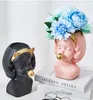 Esculturas cabeça humana design criativo vaso bonito bolha chiclete menina gato arranjo de flores moderna decoração para casa vaso de flores casamento