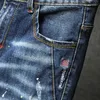 Mäns män hiphop rippade nödställda stretch smala fit jeans byxor streetwear man hål bläck tryckt casual tiggar denim byxor 211009 l230726