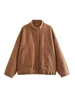 Women's Jacket Fashion With Pockets Oversized Bomber Coat Vintage Long Sleeve Snap Button Female Outerwear Chic Tops 230725