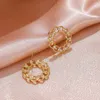 Stud Earrings Gold Color Thick Chain Round Dangle 2023 Trendy For Women Fashion Gift Party Jewelry Shaped Hoop