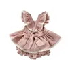 Flickans klänningar 1 Set Vintage Baby Girl Sleeveless Criss-Cross Dress Kid Ruffles Dresslace Shorts Toddar Princess Dresses Children Clothing 4T 230725