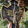 Decorative Objects Figurines Archangel St Michael Catholic Statue Redeemer Angel Cross Resin Handicrafts Home Bedroom Wall Hanging Decoration 230725