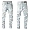 Designer jeans mens skinny pants Long hippop sticker embroidery slim denim straight streetwear pants mens jeans man slim biker jean motorcycle hole luxury 28-40