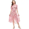 Women's Runway Dresses Stand Collar Short Sleeves Asymmetrical Ruffles Printed Floral Fashion Designer Vestidos