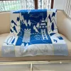 TOP QUAILTY Wool 50&50CM Have Filling Baby Blue Blanket and Cushion Have Matching Blanket/Decorative Pillow Living room sofa Ins home