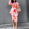 Casual Dresses Round Neck Boho Floral Printed Dress Slim Spring Sexy Cut Out Ruffles Party Office Midi BodyCon