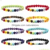 Beaded Yoga 7 Chakra Healing Stone Bead Bracelet Strand Tree Of Life Charm Amethyst Tiger Eye Armbanden Voor Vrouwen Mannen Mode-sieraden Dhsit