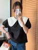 Damenblusen Fashion Doll Neck Bow Top Bubble Kurzarmhemd Blusas Mujer Vintage Bluse Femme Rosa Camisa Schwarz Feminina Chic