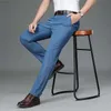 Mäns jeans högkvalitativa vårens sommarmän affärs jeans klassiska bomull raka stretch märke denim byxor twill overall byxor 40 42 l230724