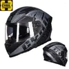 Casques de moto CYRIL Casque Full Grey Homme Et Femme Double Lentille Quatre Saisons Racing Personnalité Sécurité Couvre-chef