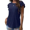 Damesblouses Workout Top Dames T-shirts met lange mouwen Ruffle Tops Zomer Casual Blouse O-hals Effen Schattig Compressie Dames