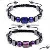 Beaded Square Natural Stone Strand Bracelet String Adjustable Braided Amethyst Lapis Rhodolite Bracelets Wristband For Men Women Fashi Dhhrj