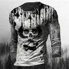 Camisetas masculinas oversized camiseta de manga comprida estampada em 3d horror caveira moda hip hop solto o pescoço primavera e verão roupas vintage