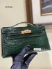 Kelli Bags fait à la main 5a Full Hand Work Square American Real Crocodile Pikelli Génération mini sac à main féminin 67 Emerald Have G21H