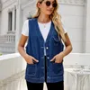 سترة سترات نسائية أنيقة V-neck الرجعية الدنيم السيدات الفضفاض