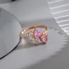 2023 NewHeart shaped high carbon diamond ring irregular pink rose gold S925 sterling silver female ring high-end jewelry