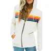 Mulheres Hoodies Moletons Donsignet Mulheres Casaco Casual Arco-íris Com Capuz Moda Zip Up Listrado Cardigan Homens 230725