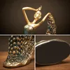 Decorative Objects Figurines Peacock Dancer Figurine Resin Handcarfts Dancing Girl Statue Home Decoration Original Design Andicraft for Office 230725