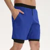 Shorts de corrida masculinos elásticos esportivos de secagem rápida, basquete, dupla camada, bolso falso, duas peças, calças fitness 11410