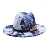 Berretti 2023 Cappelli colorati per le donne Fashion Flat Wide Brim Panama Feltro di lana Jazz Fedora Uomo Tie-dye Color Hat Cap