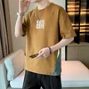 Erkek Tişörtleri Hong Kong tarzı yaz kısa kollu tişört moda markası trendi basit yarım yuvarlak boyun gündelik üst