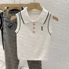 Damen Strick-Poloshirt, Sommer, ärmellose Strickweste, sexy Strick-T-Shirt, Designer-bedruckte Westen
