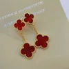 Boucles d'oreilles pendantes vintage de luxe de marque de qualité supérieure V plaqué or rouge trèfle à quatre feuilles fleur charme deux fleurs boucles d'oreilles pendantes pour femmes avec boîte cadeau de fête