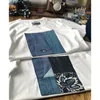 T-shirts pour hommes Tissu teint en bleu Patchwork Broderie Coton Col rond T-shirt à manches courtes Style ethnique Hauts d'été T-shirt pour femme