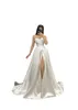 Elegant Modern Simple Sexy Plus Size A Line Wedding Dresses Sweetheart High Side Split Satin Pleats Draped Backless Sweep Train Bridal Gowns Custom Made