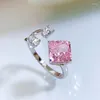 Cluster Rings 2023 925 Silver 7 Redden Pink Diamond Diamond Open Cring Fashionable и Wersatile для женщин в Европе Америка