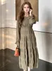 Casual Dresses Women Fall Fare Sleeve Dress 2023 French Solid Color Female A-Line Clothes Vintage Crew Neck Party Lady One Pieces Maxi