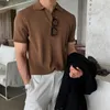 Erkek Polos Gündelik Yaz İnce Yaku Polo Gömlek Kısa Kollu Düz Renk Örgü T-Shirt Taytlar Yukarı
