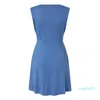 Casual Dresses Women Elegant Evening V-Neck Sleeveless Folding Solid Waisted Dress 2023