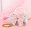 Mochilas Cute Girls Pink Mini Bow Crossbody Bolsos Little Girl Plaid Purse Pequeño bolso de perlas Kids Party Hasp Messenger Bag Kid Monedero 230726