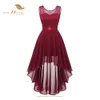 Ensembles Sishion femmes noir rouge rose sans manches élégant fête Robe en dentelle irrégulière courte avant longue dos en mousseline de soie Robe Vd3207