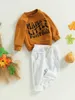Kläder set klädset set baby pojke halloween kostym pumpa tröja långärmad brev skjorta topp jogger byxor fall vinterkläder set z230726