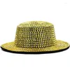 Berets Sparkly Rivets Panama Hat Reflective Top For Bachelorette Party Victorian Street Shooting Dancing