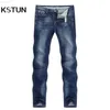 Męskie men dżinsy słynne marka szczupła prosta biznes swobodny ciemnoniebieski cienki elastyczność bawełniane spodnie dżinsowe spodnie pantalon 210318 L230726