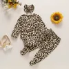 Completi di abbigliamento Completi di abbigliamento Nati Neonate Vestiti invernali Tuta con stampa leopardata Pantaloni Fascia per capelli Moda infantile Abiti autunnali 3 pezzi Ragazza Z230726