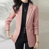 Women's Jackets 2023 Spring And Autumn Houndstooth Leisure Suit Coat Female Temperament High-end Fashion Slim Woolen Pink Tide.