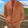 Mens Casual Shirts 100%Cotton Linen LongSleeved Spring Autumn Solid Color StandUp Collar Style Plus Size 230726